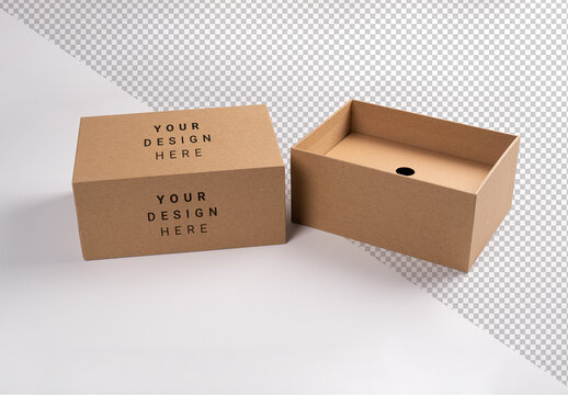 Cardboard Package Brown Box with Editable Top and Side Lid on Customizable Background