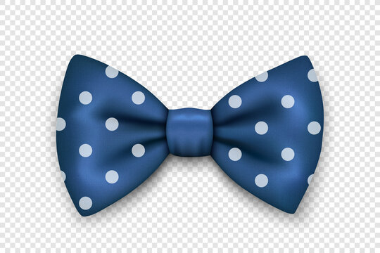 Vector 3d Realistic Blue Textured Polka Dot Bow Tie Icon Closeup Isolated. Silk Glossy Bowtie, Tie Gentleman. Mockup, Design Template. Bow tie for Man. Mens Fashion, Fathers Day Holiday