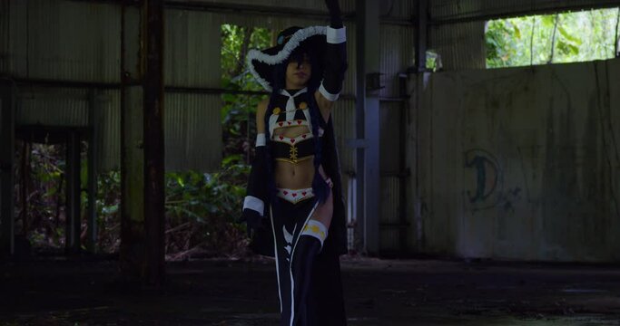 Irene Belserion cosplayer at an abandoned warehouse video shoot