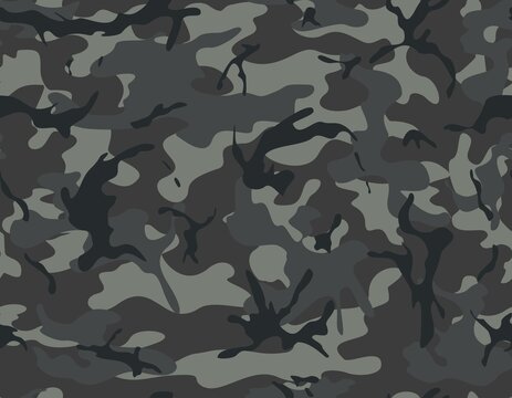 Military camouflage vector texture, seamless modern background in gray color. Ornament