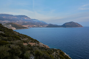 Fototapeta na wymiar Beautiful view of Kalkan from Lycian Way trekking, Turkey