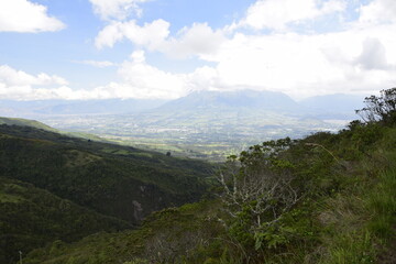 Fototapeta na wymiar View of the small town of Otavalo at the foot of the mountain. Ecuador