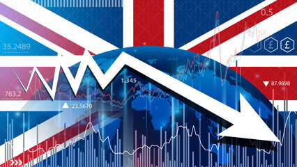 UK economic growth expected to slow down. Supply chain crisis slows economic growth. United Kingdom economy sees deepest decline on record. - obrazy, fototapety, plakaty