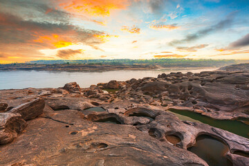 Grand Canyon of Thailand The nature of the rocky valley in the Mekong River, Chom Dao Beach or Chom Dao Beach and Kaeng Hin Ngam Ubon Ratchathani Province, Thailand