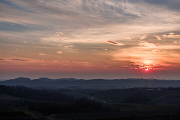 Naklejka na ściany i meble Spring sunset in the vineyards of Collio Friulano