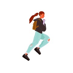 Vector cartoon flat student character running in hurry isolated on empty background-effective time management and study education concept,web site banner ad design