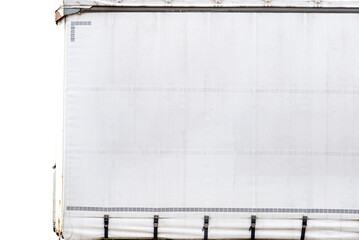 Semitrailer with white tarpaulin without inscriptions, isolated on white background with a clipping...