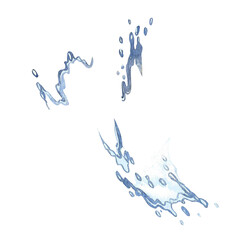 Realistic transparent isolated watercolor set splash of water with drops, a splash of falling water. Watercolor hand painted illustration on white background.