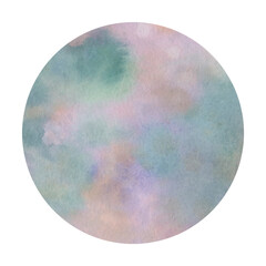 Watercolor background isolated circle on white background, paint stains on texture paper. Abstraction, planet painted in watercolor.