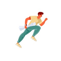Vector flat cartoon man character runs isolated on empty background.Stylish young athlete doing sports,running-life scene,healthy sporty lifestyle social concept,web site banner ad design