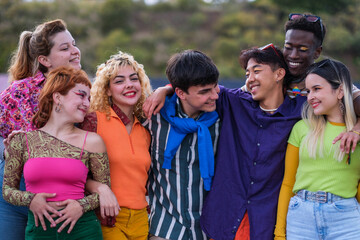 Group of teenage diversity dressed in colorful clothes
