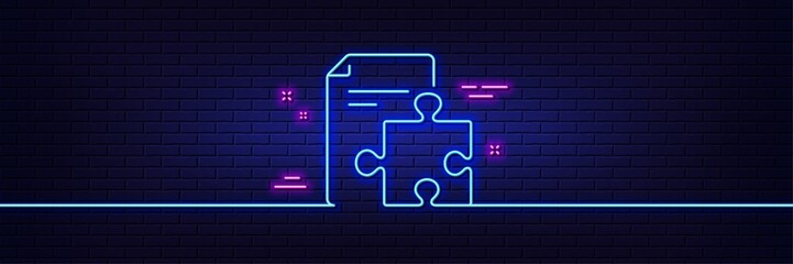 Neon light glow effect. Strategy line icon. Technical instruction sign. 3d line neon glow icon. Brick wall banner. Strategy outline. Vector