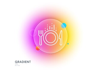 Obraz premium Food line icon. Gradient blur button with glassmorphism. Cutlery sign. Fork, knife symbol. Transparent glass design. Food line icon. Vector