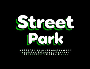 Vector bright sign Street Park. Trendy style Font. Artistic 3D Alphabet Letters, Numbers and Symbols set.