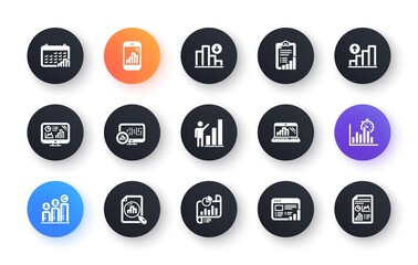 Graph icons. Charts and graphs, Presentation and Report. Analytics classic icon set. Circle web buttons. Vector