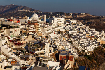 View of white greek houses on the sea coast of Santorini island, Greece