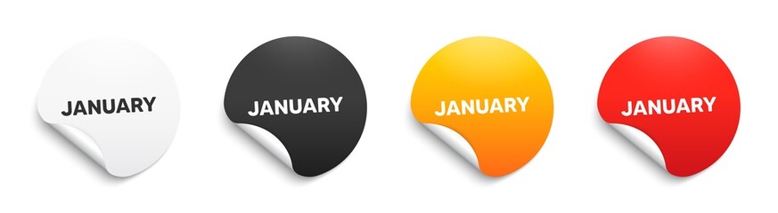 January month icon. Round sticker badge with offer. Event schedule Jan date. Meeting appointment planner. Paper label banner. January adhesive tag. Vector