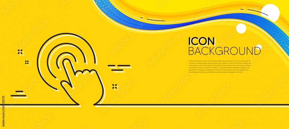 Poster hand click line icon. abstract yellow background. finger touch sign. cursor pointer symbol. minimal 