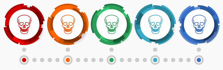 Skull, death concept vector icon set, modern design abstract web buttons i n 5 color options, infographic template