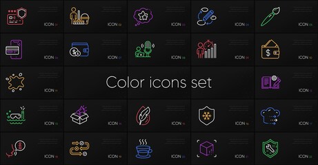 Set of Cleaning, Hypoallergenic tested and Payment protection line icons. Include Engineering documentation, Spanner, Keywords icons. Megaphone box, Survey progress. Bicolor cleaning icon. Vector © blankstock