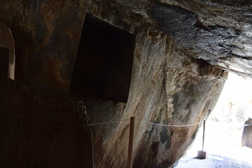 Inca ruins. Underground cave used for ancient Inca ceremonies at Archaeological Park of Qenqo Cusco