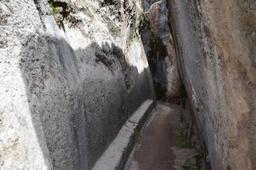 Inca ruins. Underground cave used for ancient Inca ceremonies at Archaeological Park of Qenqo Cusco