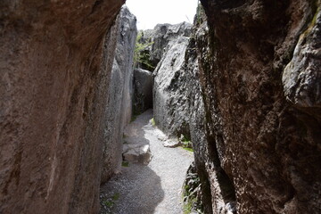 Inca ruins. Underground cave used for ancient Inca ceremonies at Archaeological Park of Qenqo Cusco