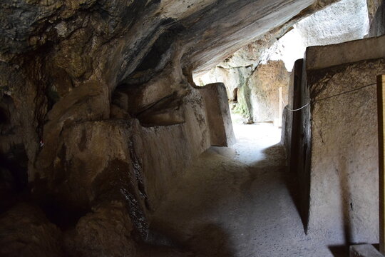 Inca ruins. Underground cave used for ancient Inca ceremonies at Archaeological Park of Qenqo Cusco