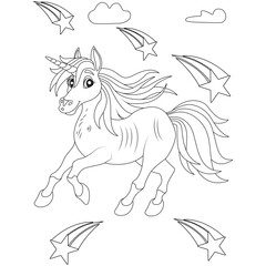 funny Unicorn coloring page for children