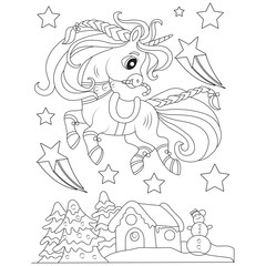 Funny unicorn coloring page for children