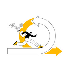 A man with a laptop runs along the arrow. Vector illustration on the topic of agile methodology.