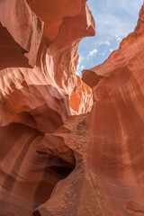 View skyward from the opening of Upper Antelope Canyon, Arizona