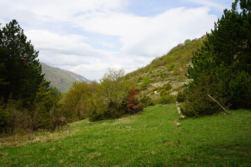 Valnerina mountains trekking road in a cloudy day, Umbria, Italy