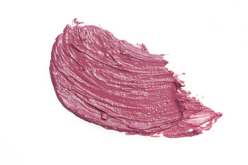 Pink ceamy makeup sample islated on white background. Decorative cosmetic smear.	