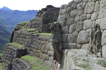 Inca ruins of Ollantaytambo, a fortress and city of Incas in Peru. Ancient building in Sacred Valley in Peruvian Andes