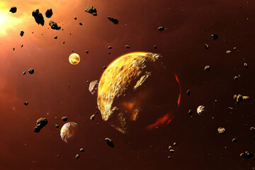 Newly forming protoplanets, planetesimals. Evolution by the process of accretion