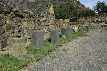 A territory Inca ruins of Ollantaytambo, Peru. Ancient building in Sacred Valley in Peruvian Andes