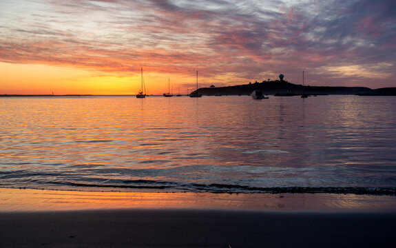 Sunset At Half Moon Bay Pillar Point Harbor Beach