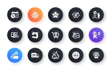 Discount icons. Shopping, Sale and New. Hot offer classic icon set. Circle web buttons. Vector