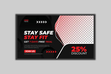 Fitness Gym Web Banner or Social Media Cover or Youtube Thumbnail Template Design