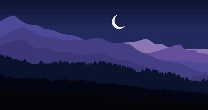 natural mountains parallax animation video at night