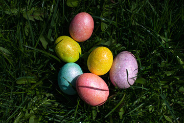rainbow easter eggs in grass