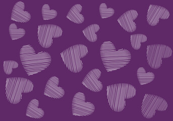 Fondo de garabatos blancos de corazones sobre fondo morado o violeta