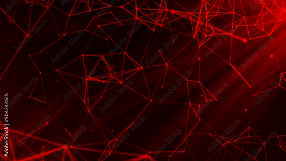 Poster red abstract background, plexus, technology concept. motion. connected dots and lines flying chaotic