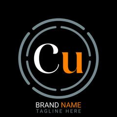 Cu Letter Logo design. black background.