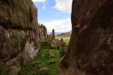 Brown rocks near the Gate of Hayu Mark (The Gate of the Gods), Peru WILLKA UTA, HAYUMARKA GATE. Puno Peru