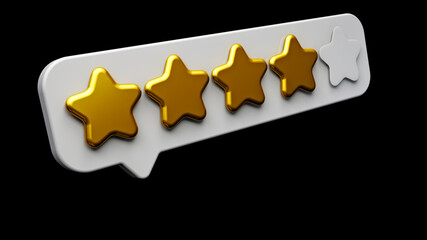 3d Shiny Gold 4-Star Review Icon Symbol Online Chat Bubble Isolated on Black