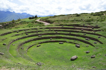Inca terraces of Moray. Each level has its own microclimate. Moray is an archaeological site near the Sacred Valley