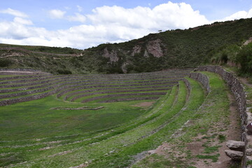 Fototapeta na wymiar Inca terraces of Moray. Each level has its own microclimate. Moray is an archaeological site near the Sacred Valley