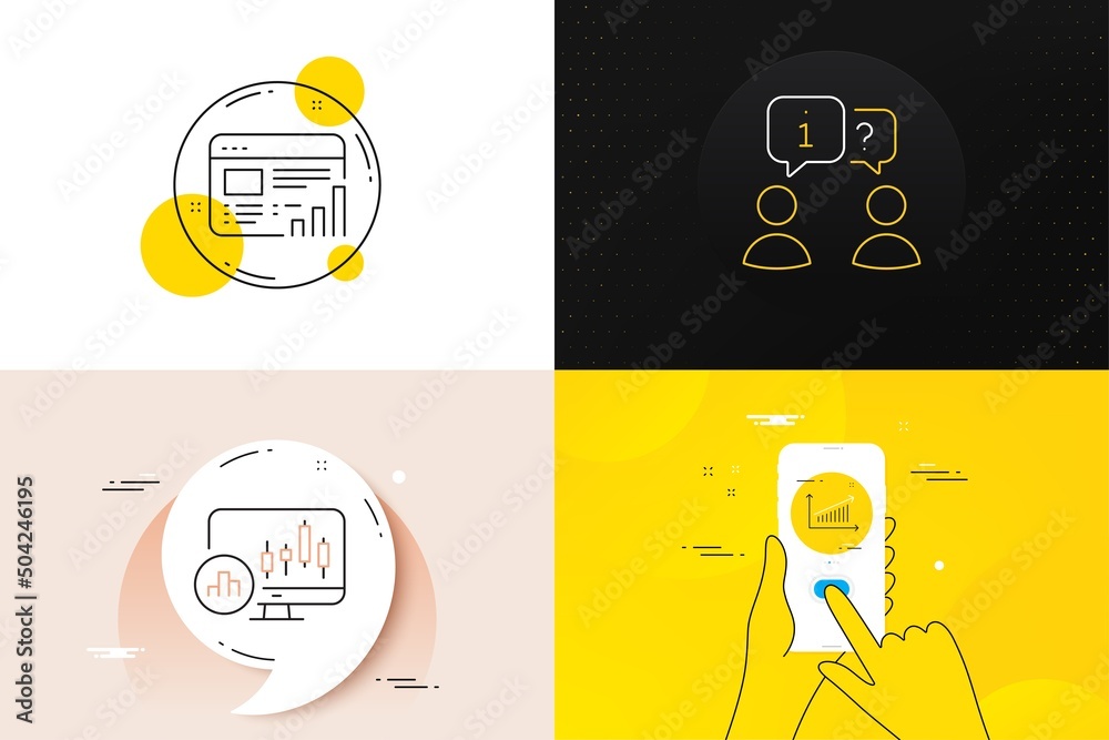 Wall mural minimal set of candlestick chart, web report and chart line icons. phone screen, quote banners. inte